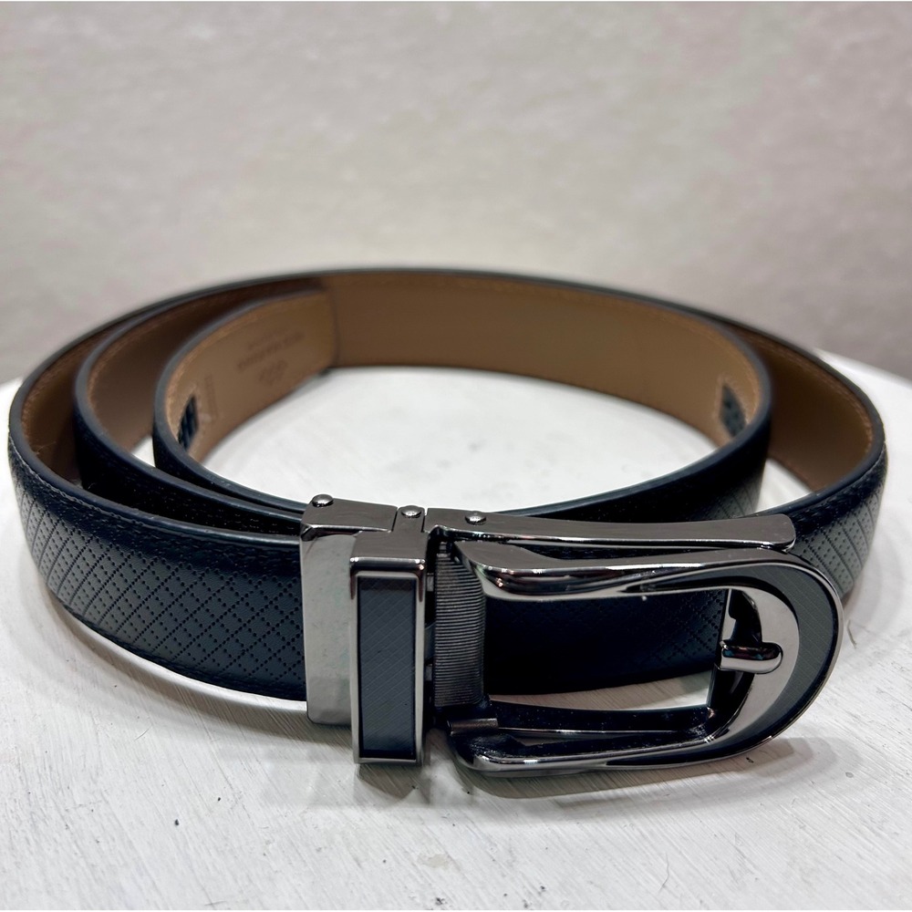 Mio Marino Linxx Mens Black Genuine Leather Ratchet Belt Gunmetal Buckle 38